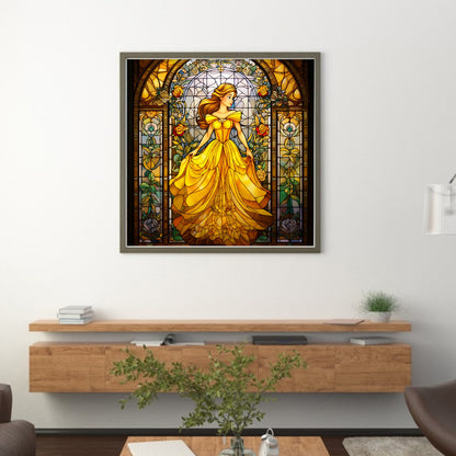 Glass Painting-Princess In Yellow Dress - 14CT Stamped Cross Stitch 50*50CM