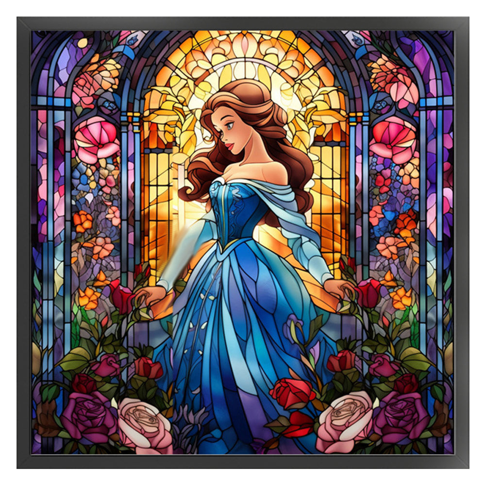 Glass Painting-Princess In Blue Dress - 14CT Stamped Cross Stitch 50*50CM