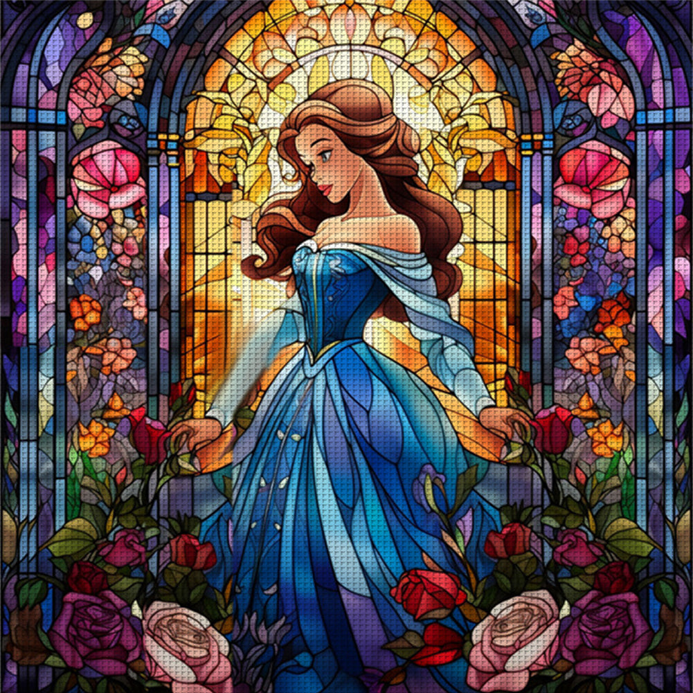 Glass Painting-Princess In Blue Dress - 14CT Stamped Cross Stitch 50*50CM