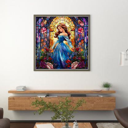 Glass Painting-Princess In Blue Dress - 14CT Stamped Cross Stitch 50*50CM