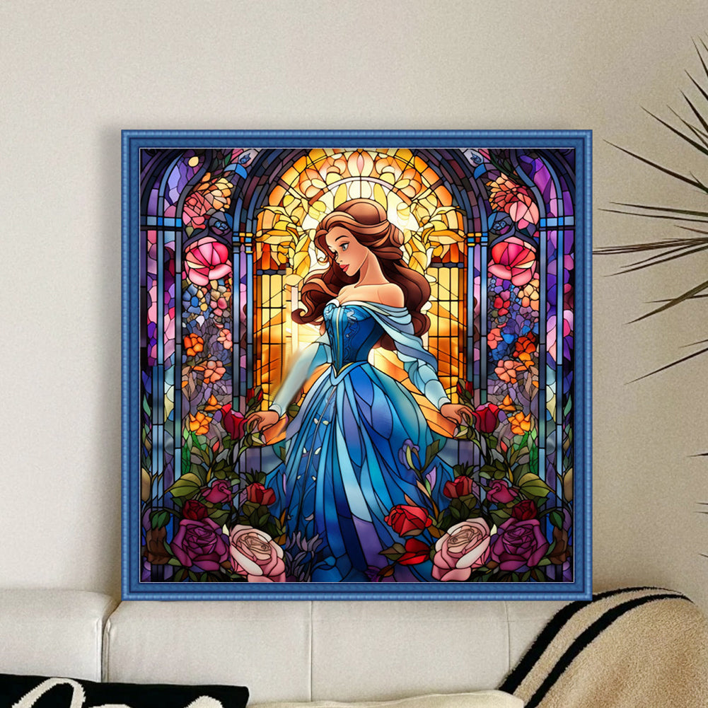 Glass Painting-Princess In Blue Dress - 14CT Stamped Cross Stitch 50*50CM