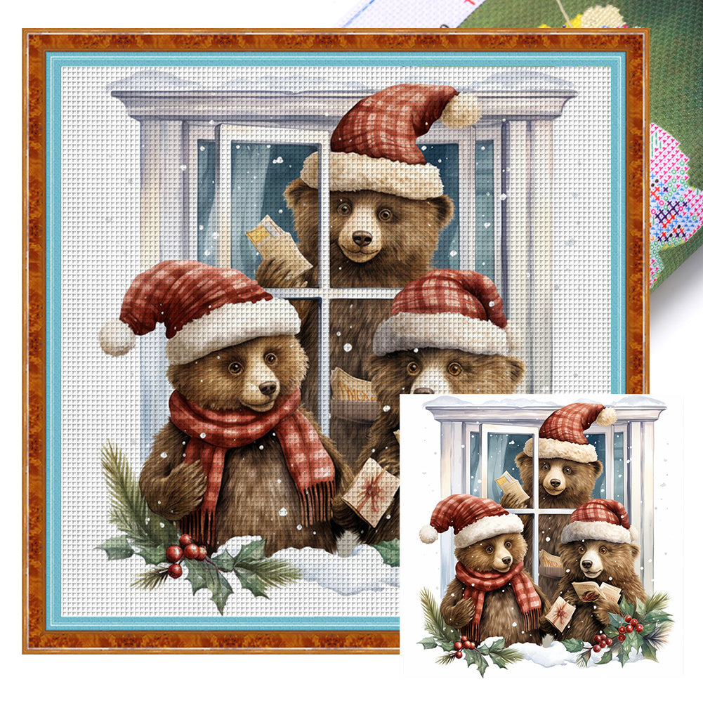 Christmas Bear - 18CT Stamped Cross Stitch 30*30CM