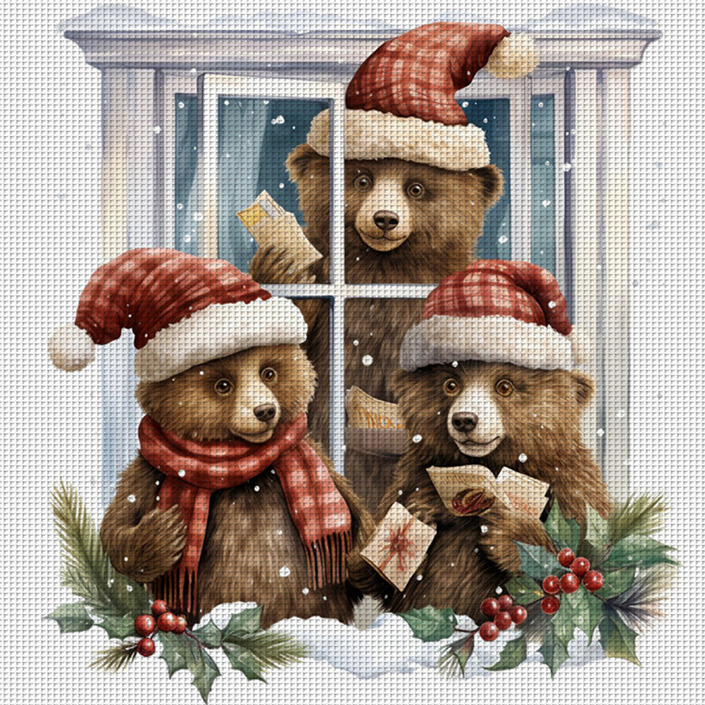 Christmas Bear - 18CT Stamped Cross Stitch 30*30CM