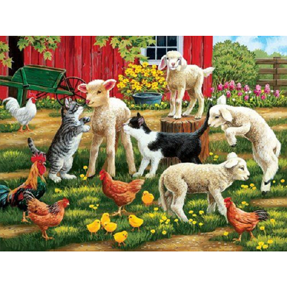 Kittens And Sheep - Full Square Drill Diamond Painting 40*30CM