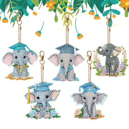5PCS Double Sided Diamond Painting Keychain Full Drill Keyring Cute Elephant