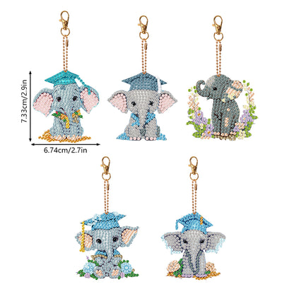 5PCS Double Sided Diamond Painting Keychain Full Drill Keyring Cute Elephant