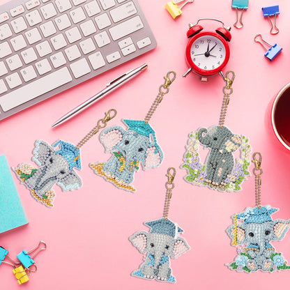 5PCS Double Sided Diamond Painting Keychain Full Drill Keyring Cute Elephant