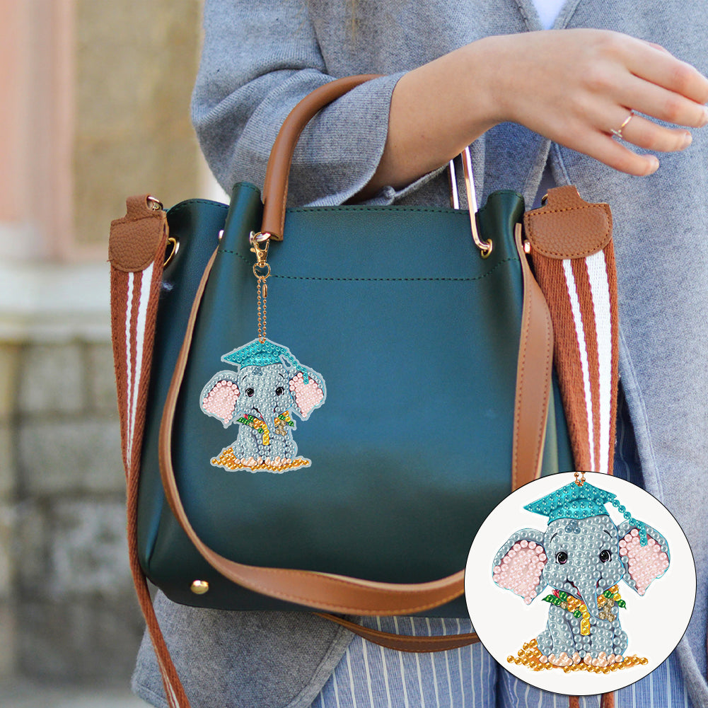 5PCS Double Sided Diamond Painting Keychain Full Drill Keyring Cute Elephant