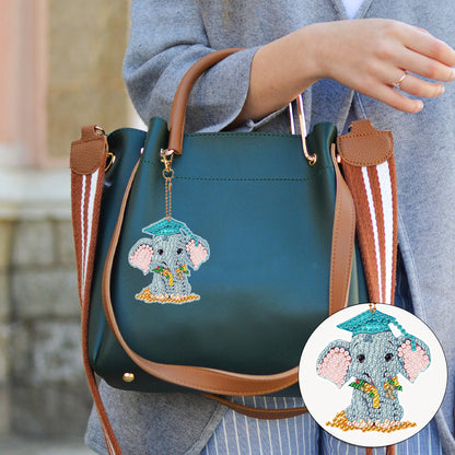 5PCS Double Sided Diamond Painting Keychain Full Drill Keyring Cute Elephant