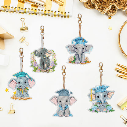 5PCS Double Sided Diamond Painting Keychain Full Drill Keyring Cute Elephant
