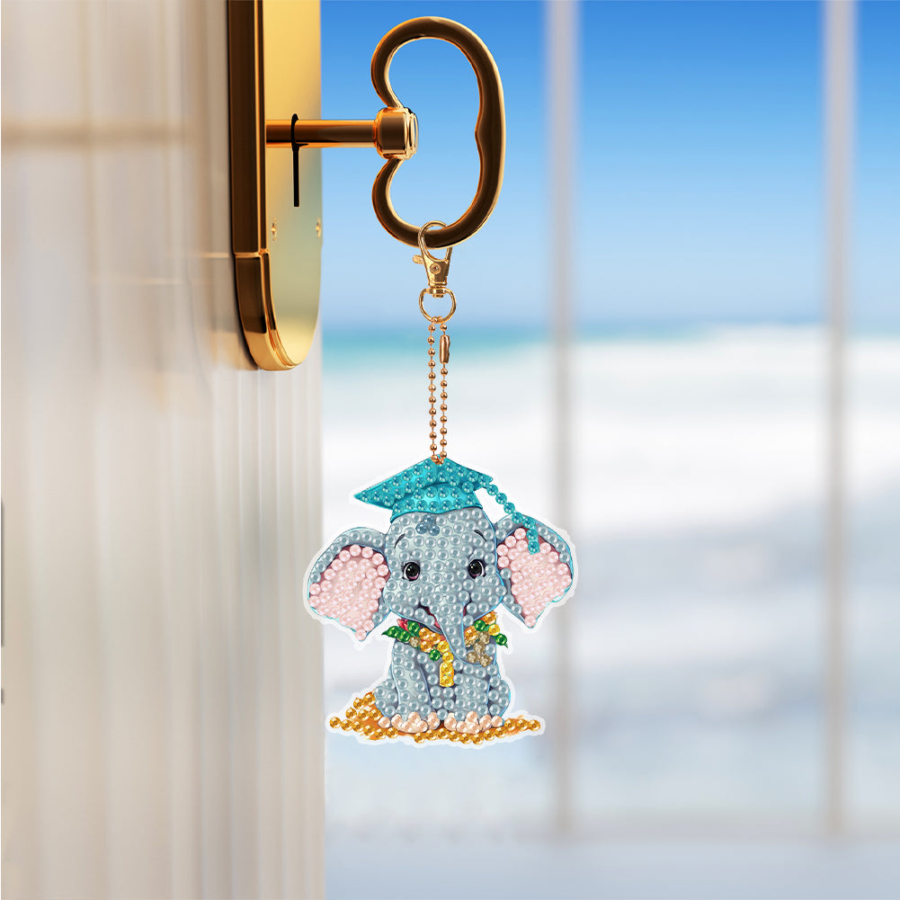 5PCS Double Sided Diamond Painting Keychain Full Drill Keyring Cute Elephant