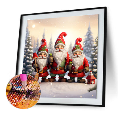 Three Santa Clauses On The Snow - Full Round Drill Diamond Painting 30*30CM