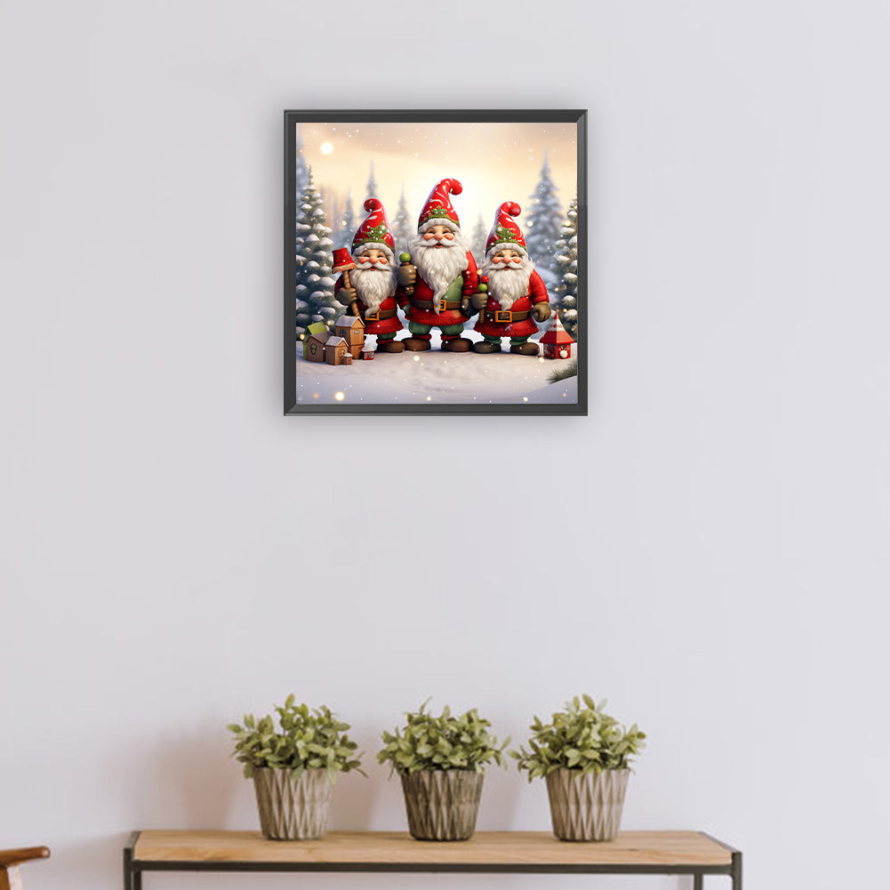 Three Santa Clauses On The Snow - Full Round Drill Diamond Painting 30*30CM