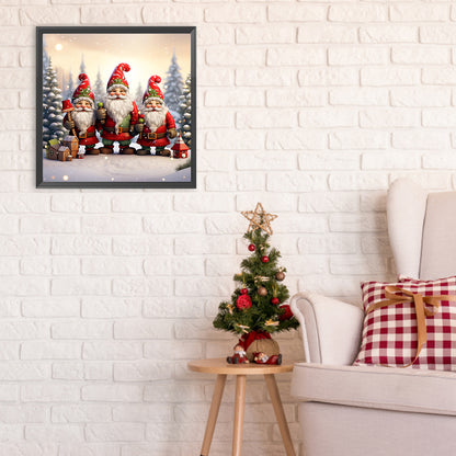 Three Santa Clauses On The Snow - Full Round Drill Diamond Painting 30*30CM