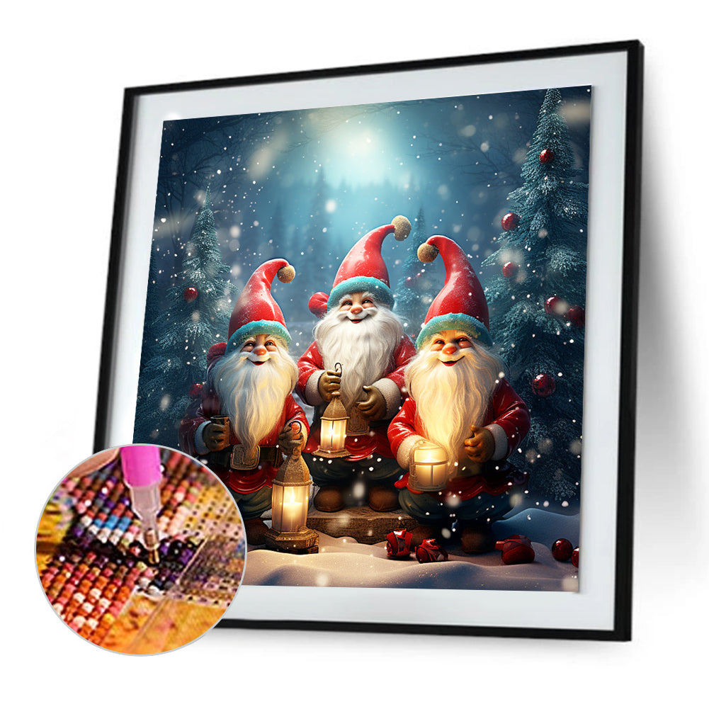 Three Santa Clauses Next To The Christmas Tree - Full Round Drill Diamond Painting 30*30CM