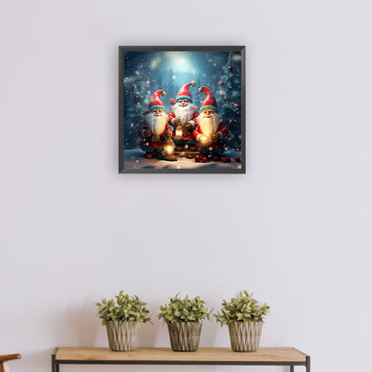 Three Santa Clauses Next To The Christmas Tree - Full Round Drill Diamond Painting 30*30CM