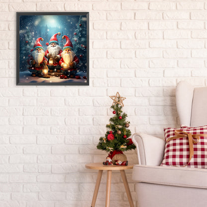 Three Santa Clauses Next To The Christmas Tree - Full Round Drill Diamond Painting 30*30CM