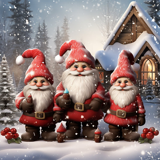 Three Santa Clauses In The Snow - Full Round Drill Diamond Painting 30*30CM