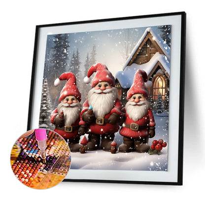 Three Santa Clauses In The Snow - Full Round Drill Diamond Painting 30*30CM