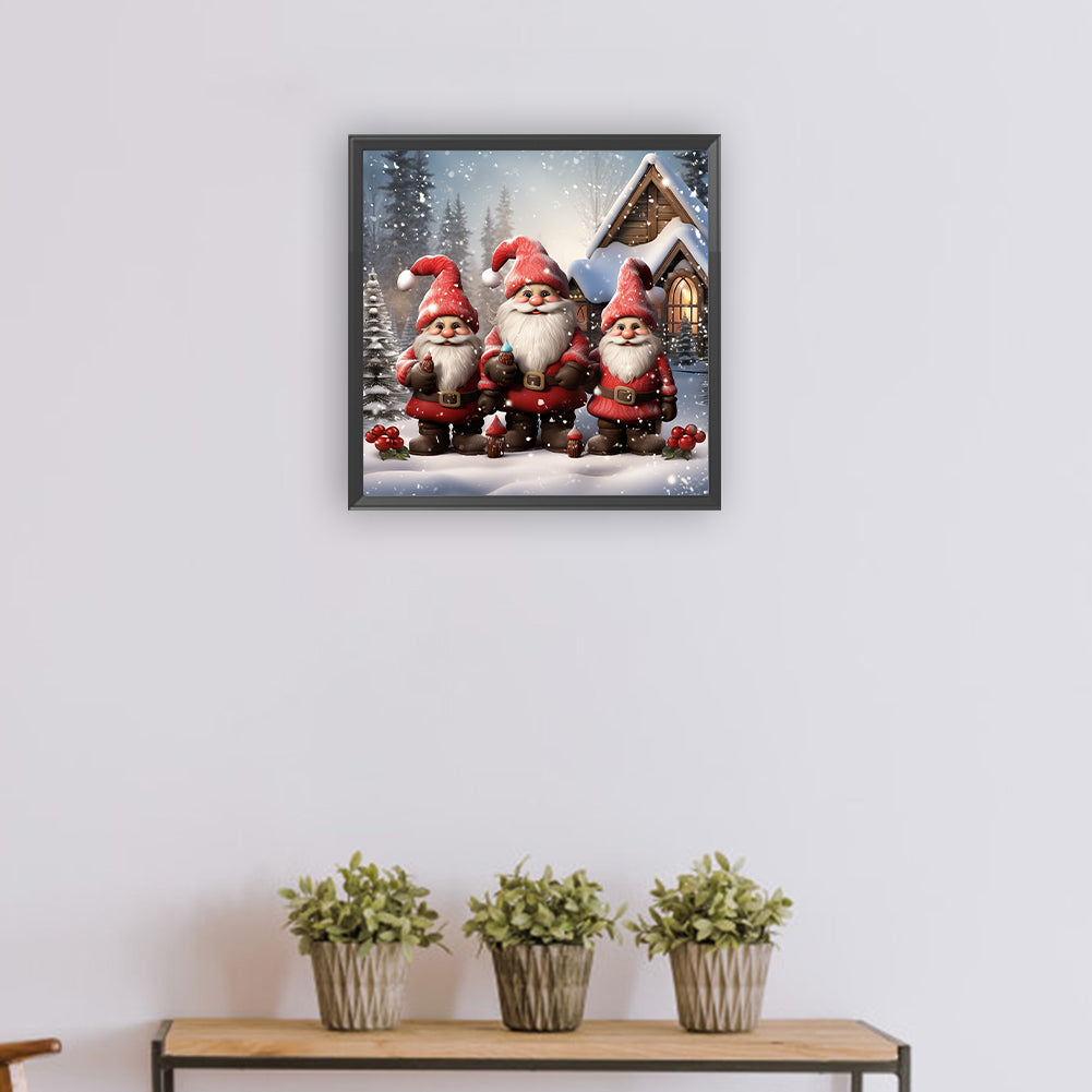 Three Santa Clauses In The Snow - Full Round Drill Diamond Painting 30*30CM