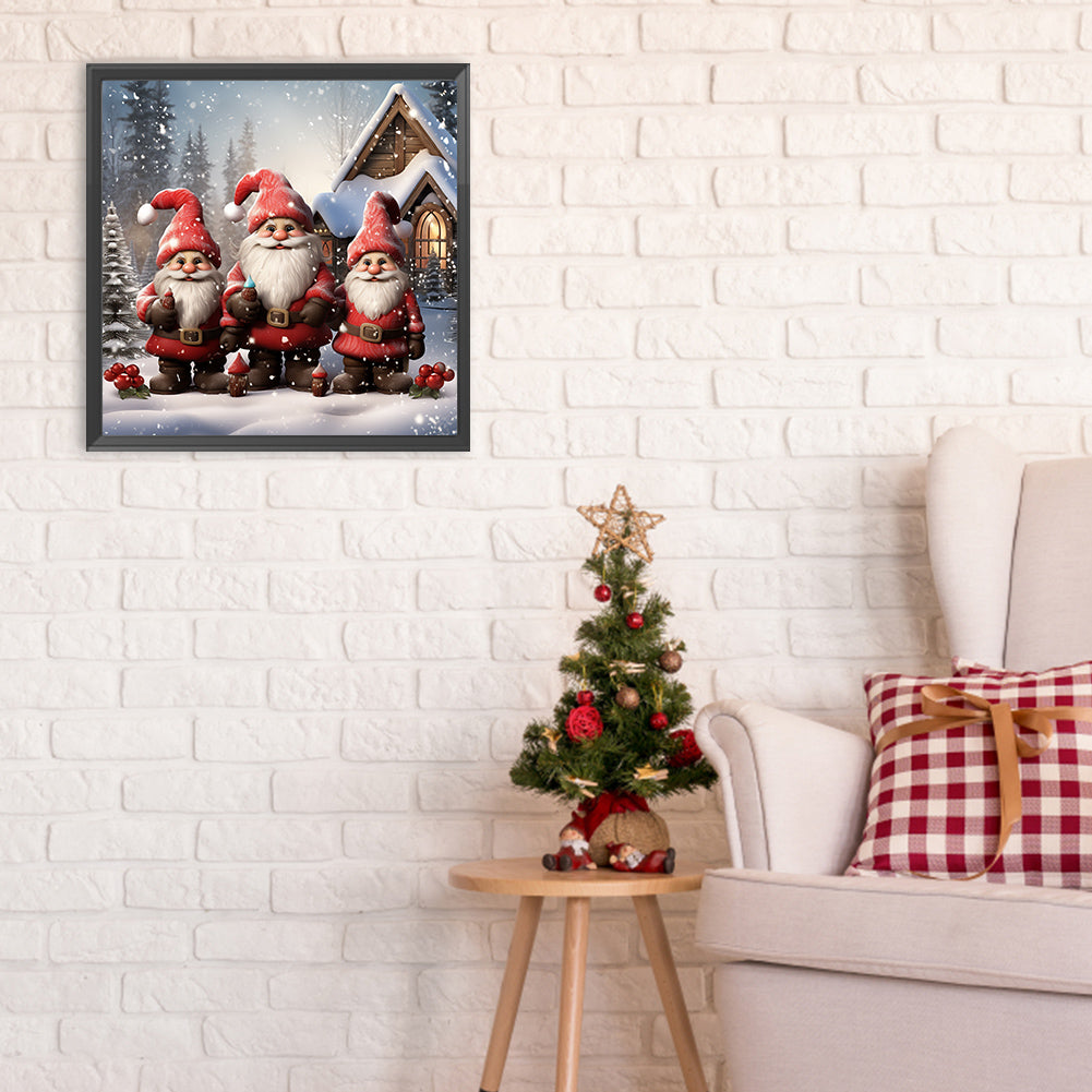 Three Santa Clauses In The Snow - Full Round Drill Diamond Painting 30*30CM