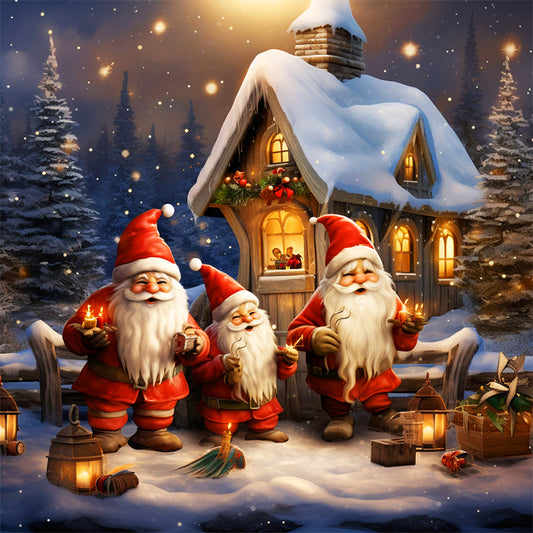 Three Santa Clauses Next To The Igloo - Full Round Drill Diamond Painting 30*30CM