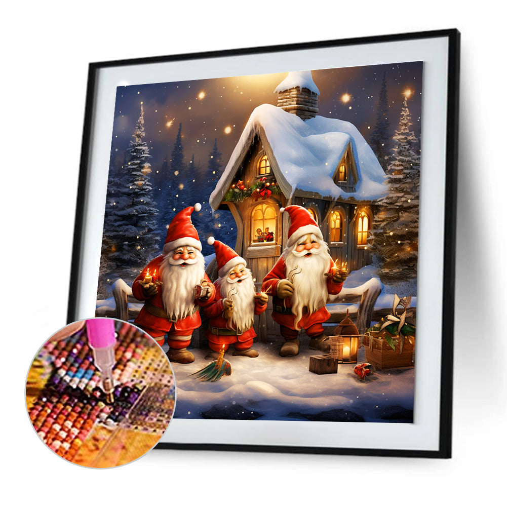 Three Santa Clauses Next To The Igloo - Full Round Drill Diamond Painting 30*30CM