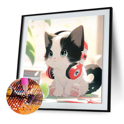 Cat With Headphones - Full Round Drill Diamond Painting 30*30CM
