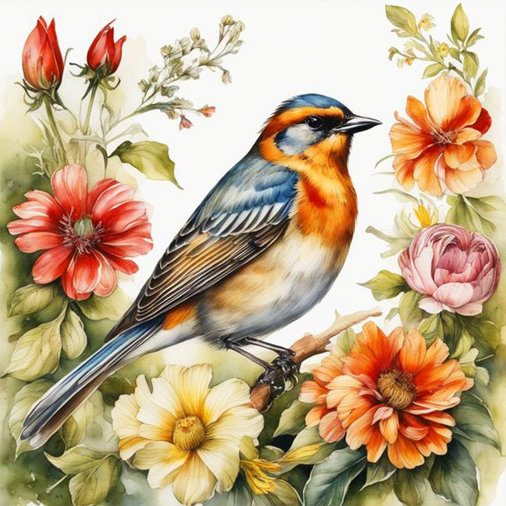 Bird On Flower - Full Round Drill Diamond Painting 30*30CM