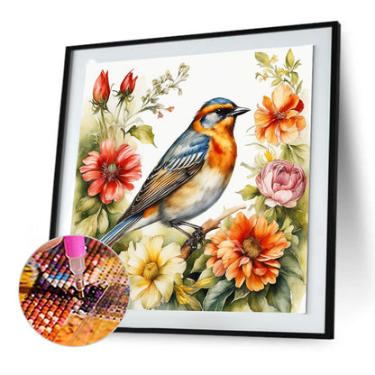 Bird On Flower - Full Round Drill Diamond Painting 30*30CM