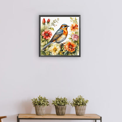 Bird On Flower - Full Round Drill Diamond Painting 30*30CM