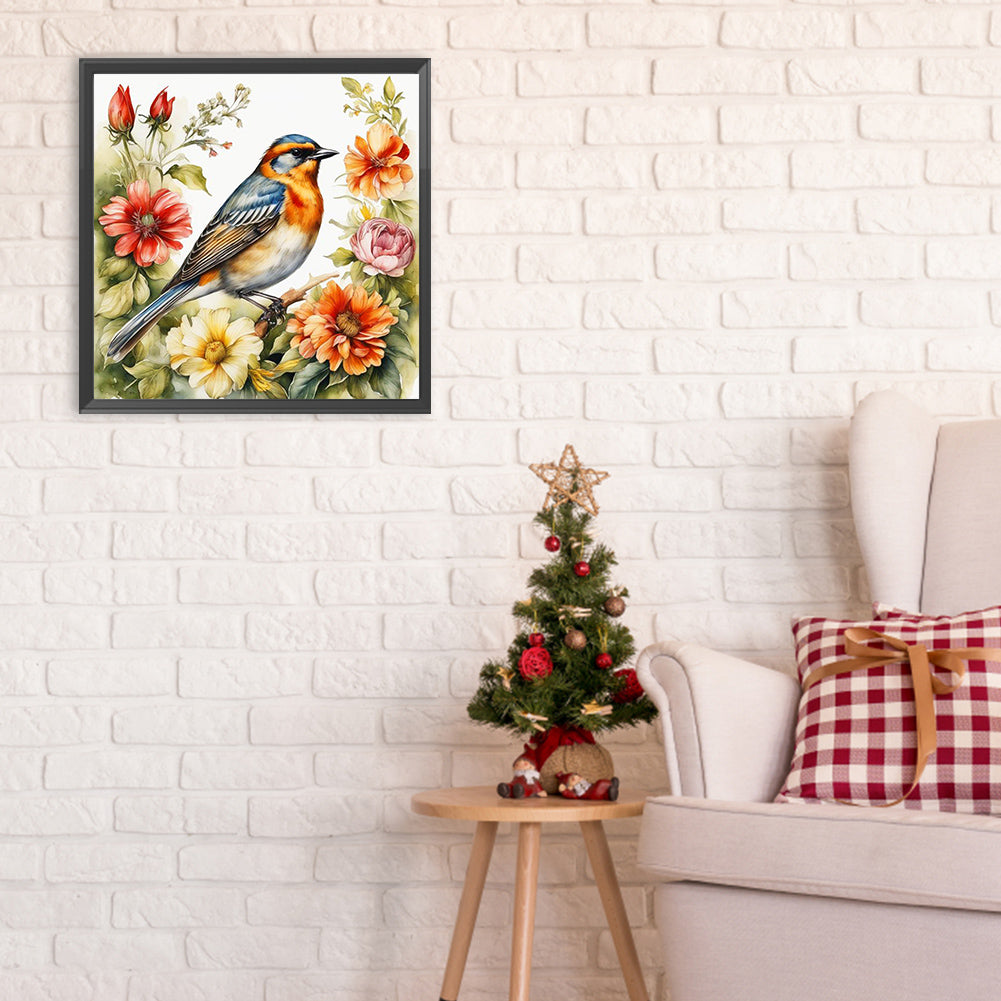 Bird On Flower - Full Round Drill Diamond Painting 30*30CM