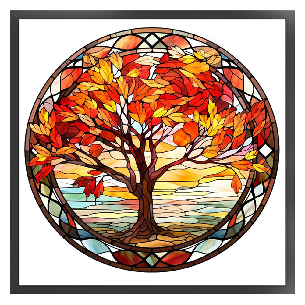 Glass Painting-Maple Tree - 14CT Stamped Cross Stitch 40*40CM