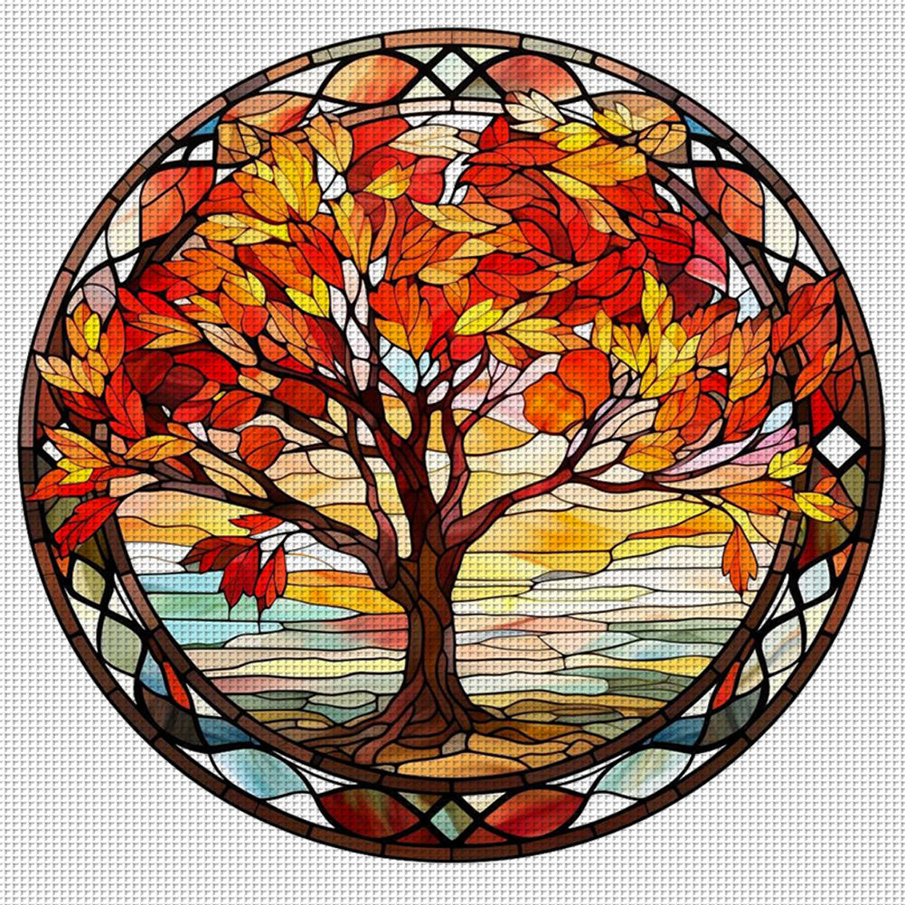 Glass Painting-Maple Tree - 14CT Stamped Cross Stitch 40*40CM