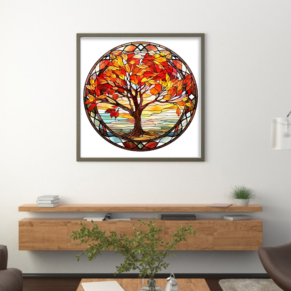 Glass Painting-Maple Tree - 14CT Stamped Cross Stitch 40*40CM