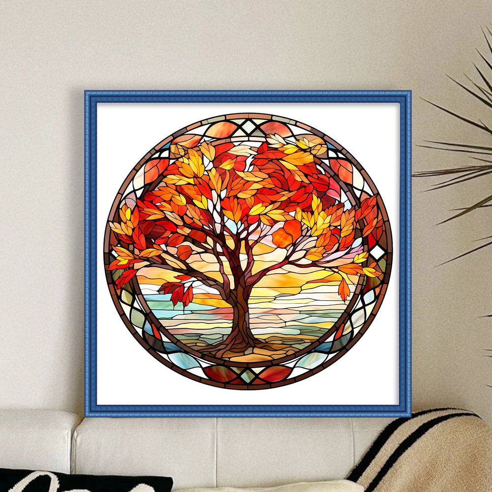 Glass Painting-Maple Tree - 14CT Stamped Cross Stitch 40*40CM