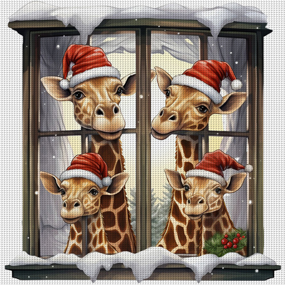 Christmas Giraffe - 18CT Stamped Cross Stitch 30*30CM