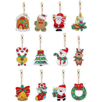 12PCS Christmas Santa Full Drill Keyring for Christmas Home Party Decor (#158)