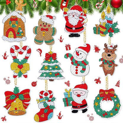 12PCS Christmas Santa Full Drill Keyring for Christmas Home Party Decor (#158)