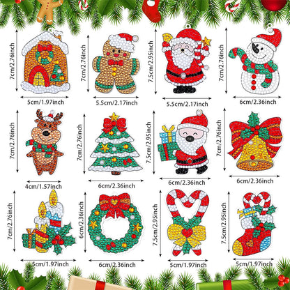 12PCS Christmas Santa Full Drill Keyring for Christmas Home Party Decor (#158)