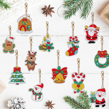 12PCS Christmas Santa Full Drill Keyring for Christmas Home Party Decor (#158)