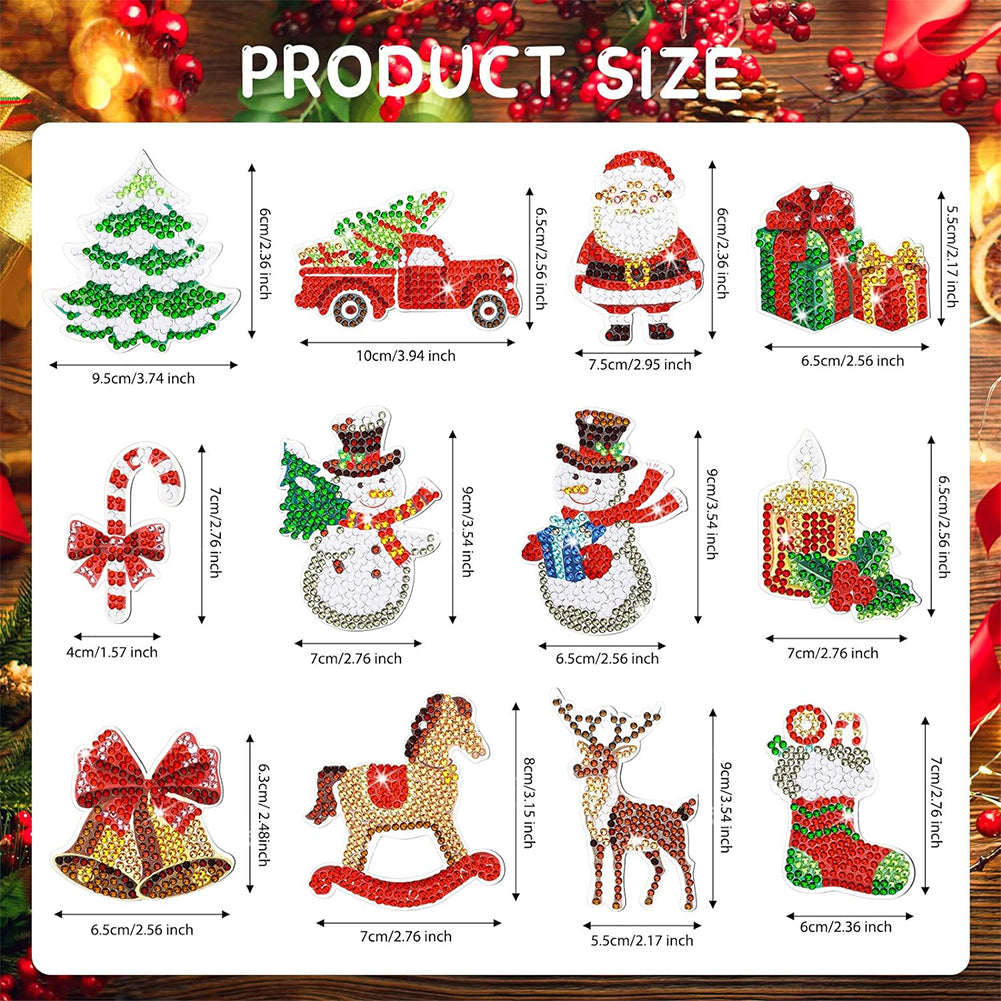 12PCS Christmas Santa Full Drill Keyring for Christmas Home Party Decor (#159)