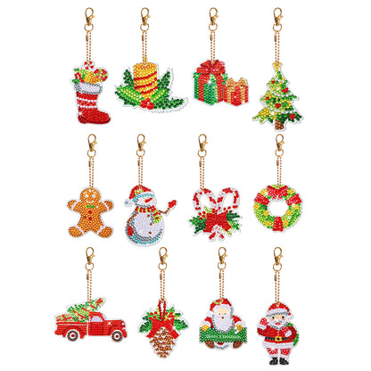 12PCS Christmas Santa Full Drill Keyring for Christmas Home Party Decor (#160)