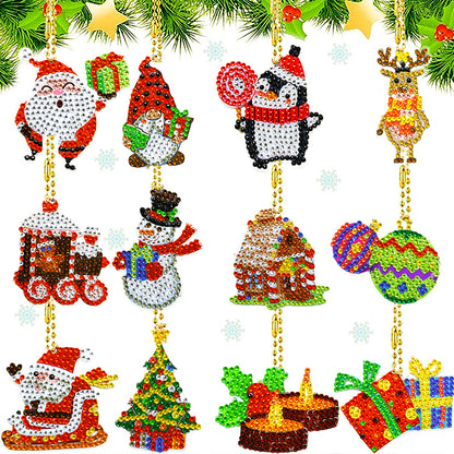 12PCS Christmas Santa Full Drill Keyring for Christmas Home Party Decor (#163)