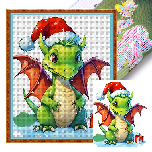 Christmas Cartoon Cute Pterosaur - 18CT Stamped Cross Stitch 20*25CM