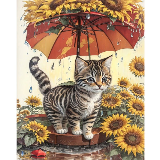 Sunflower And Cat - Full Round Drill Diamond Painting 40*50CM