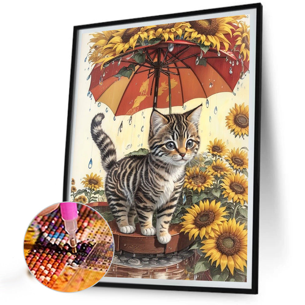 Sunflower And Cat - Full Round Drill Diamond Painting 40*50CM