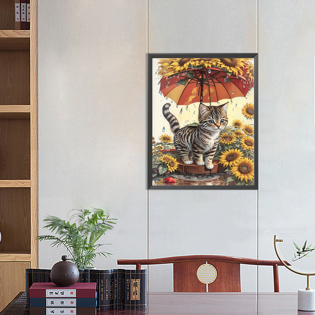 Sunflower And Cat - Full Round Drill Diamond Painting 40*50CM