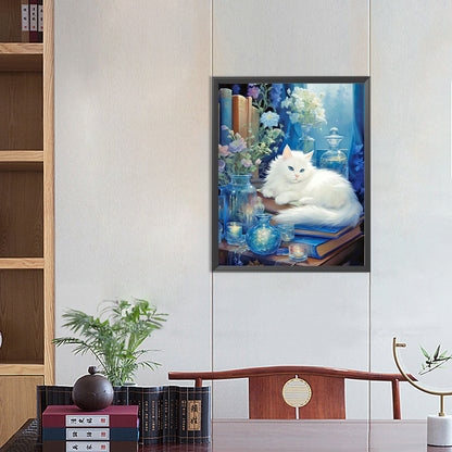 Lazy White Cat - Full Round Drill Diamond Painting 40*50CM