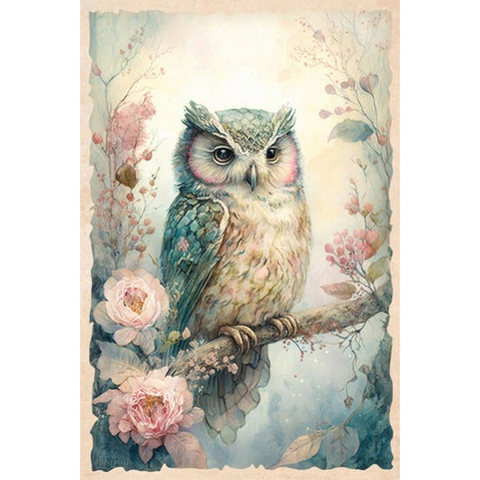 Owl On Branch - Full Round Drill Diamond Painting 40*60CM